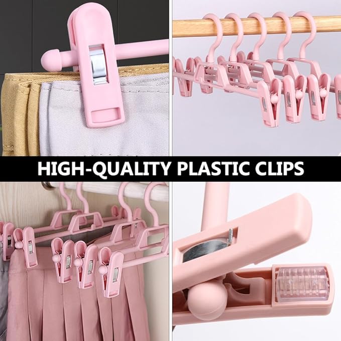 DOITOOL 10 Pcs Pants Hangers with Clips, Space Saving Plastic Hangers, Skirt Hangers for Kids, Women and Girls, Non-Slip Clothes Hangers with Clips for Closet or Laundry Use