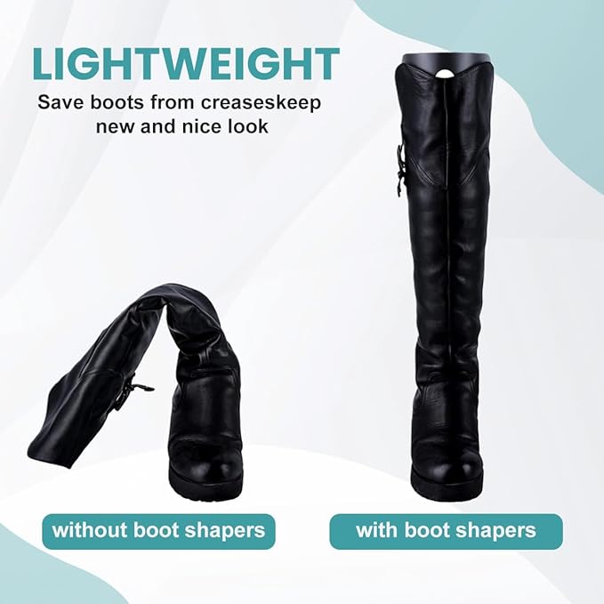 QUUPY 2 Pairs 18 Inch Long Thicken Plastic Shoe Shaper Holder Shoe Trees Stretcher Inserts Tall Boot Automatic Stand Support No Print for Women Over-The-Knee Boots Knee High Shoes (Black)
