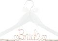 Ella Celebration Bride to Be Wedding Dress Hanger Wooden and Wire, Accented with Beads and a Bow Bridal Hangers for Brides (White with Rose Gold Wire and Rose Gold Beads)