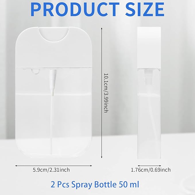 2 PCS Clear Spray Bottles, Portable Card Spray Bottles, 50 ML Refillable Plastic Perfume Atomizer Vials, Suitable Perfume, moisturizing water, hand sanitizer