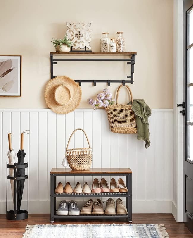 VASAGLE ALINRU Coat Rack with Shelves and VASAGLE 3-Tier Shoe Storage Bench (ULCR80X)