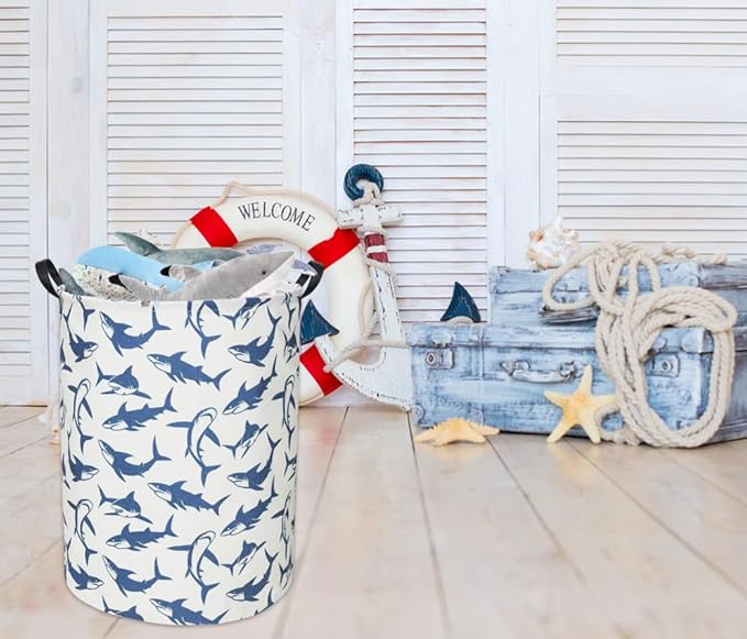 Shark Kids Laundry Basket Baby Hamper Shark Toy Storage Bin for Boys Room Decor Baby Nursery Hamper Gift Baskets for Bedroom Bathroom(Blue Shark)