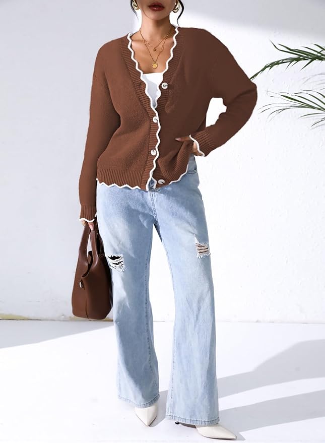 Pink Queen Fuzzy Sweater Cardigan for Women 2025 Fashion Long Sleeve Flower Outerwear Button Down Open Front Cardigan Coat