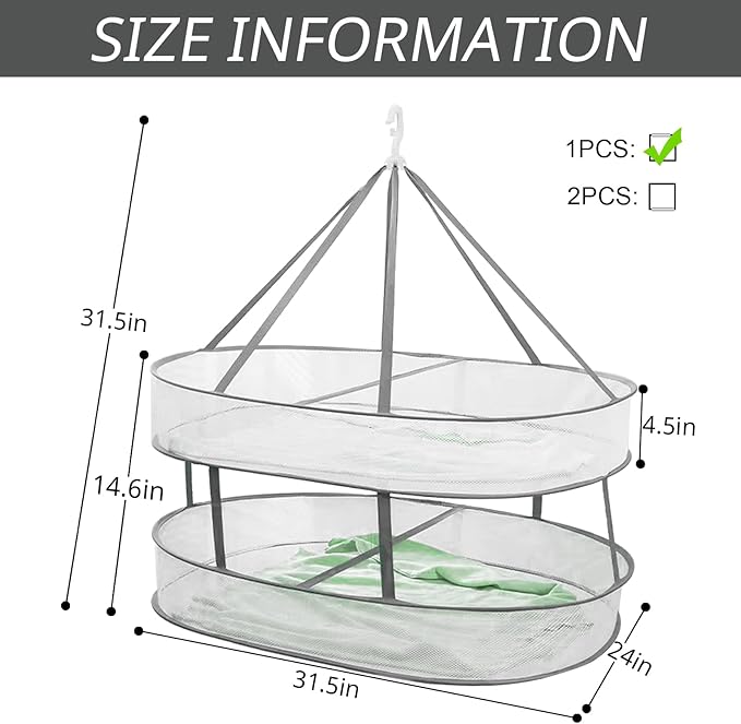 2 Tier Clothes Drying Rack Foldable, 31.5" Mesh Clothes Hanging Dryer, Space Saving Sweater Drying Rack, Laundry Rack,with Internal Fixation, for Clothes, Towels, Underwear, Indoor, Outdoor