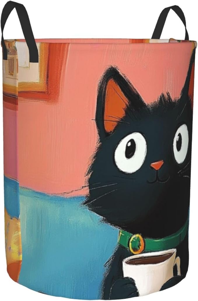 Cute Black Cat Print Laundry Basket For Storage Bins Gift Baskets Bedroom Clothes Hamper