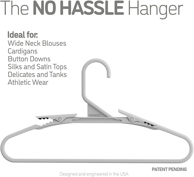 No Hassle-Hangers Best Clothes Hanger Ultra Soft Rubberized Grip Clip Keeps Garments in Place and Off The Floor. Perfect for Wide Neck Silks & Satin Tops, delicates, Athletic wear. (6, Slate Blue)