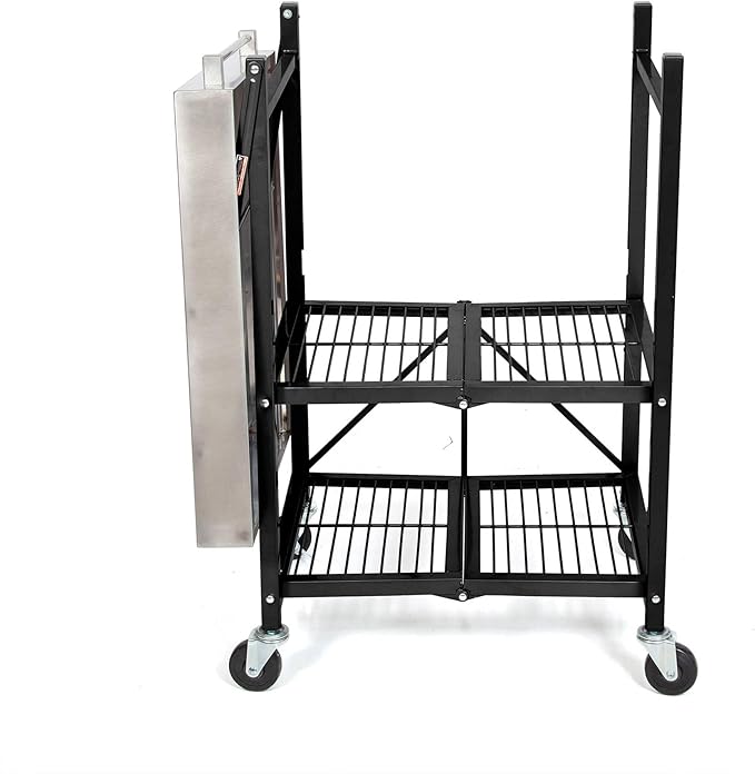 Origami Foldable Kitchen Island Cart, Rolling Storage Table Organizer with Wheels, Black