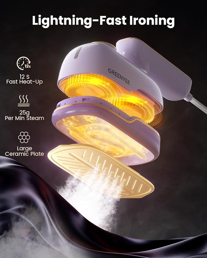 Travel Steamer Iron for Clothes, Portable Handheld Garment Steamer with 6 Smart Modes, Strong Penetrating Steam, 180° Rotatable Handle, 150ml Large Tank for Home & Travel (purple)