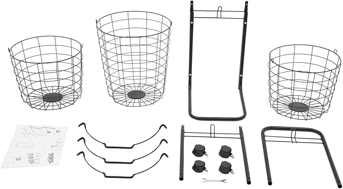 3 Tier Laundry Basket on Wheels Breathable & Detachable Laundry Hampers Tilt-out Clothing Sorting Baskets Snack Storage Cart Metal Rack Shelf with Practical Hooks for Bedroom Kitchen Black
