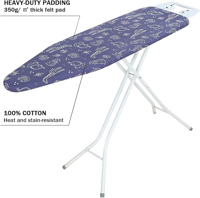 Ironing Board Cover and Pad Standard Size 15 x 54,3 Pairs of Hook and Loop Fastener Straps,Elastic Edges,Cotton Iron Board Cover with Scorch Resistant Thick Padding (Pattern B)