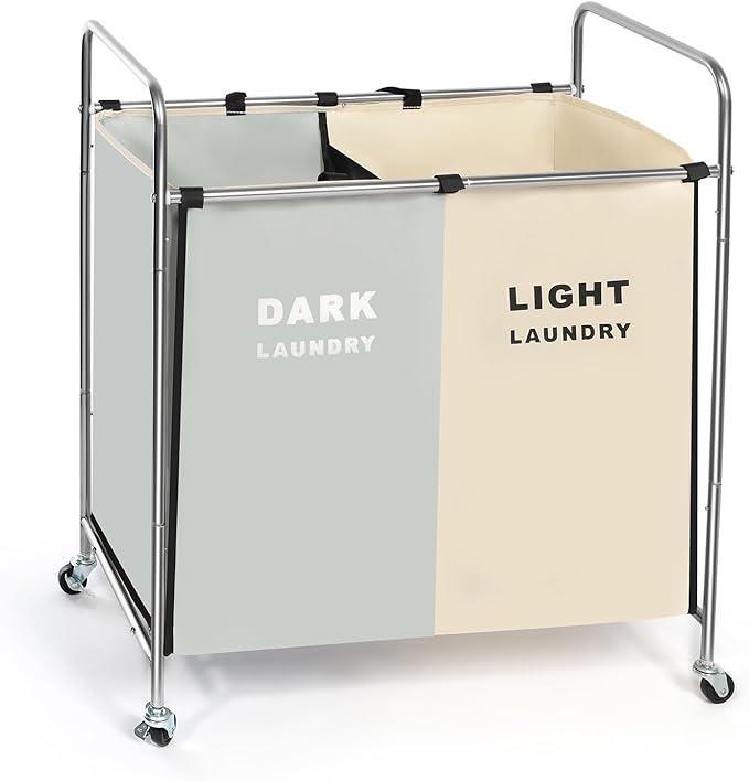 Laundry Basket with Wheels, 180l Hamper with Laundry Bag for Dirty Clothes, Dorm Room Essentials, Towel Organization & Toys Storage Laundry Cart in Laundry Room Organization (White+Gray)