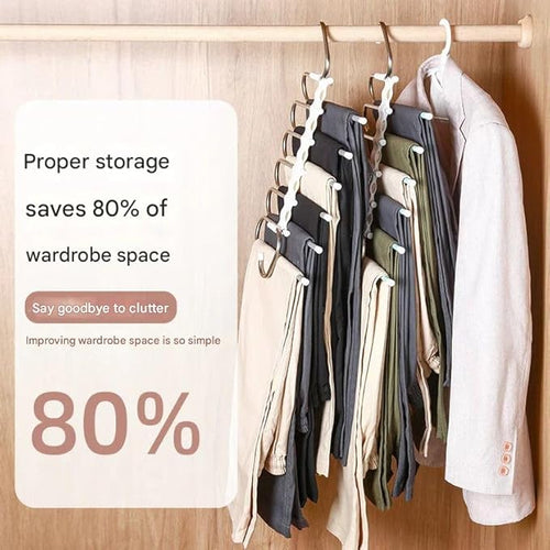 Space-Saving 6-Tier Metal Pants Hanger with Non-Slip Coating, Pack of 2, 12 Hooks Included, Stainless Steel Design, Can Reduce 80% of Clutter, for Holidays - White