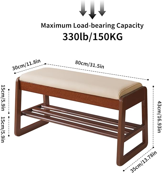 Shoe Rack Bench with Cushion, 2 Tiers Wood Shoe Bench with Flip-Top Storage, 31.5in Shoe Rack for Entryway, Hallway, Walnut Color YD-WD061B