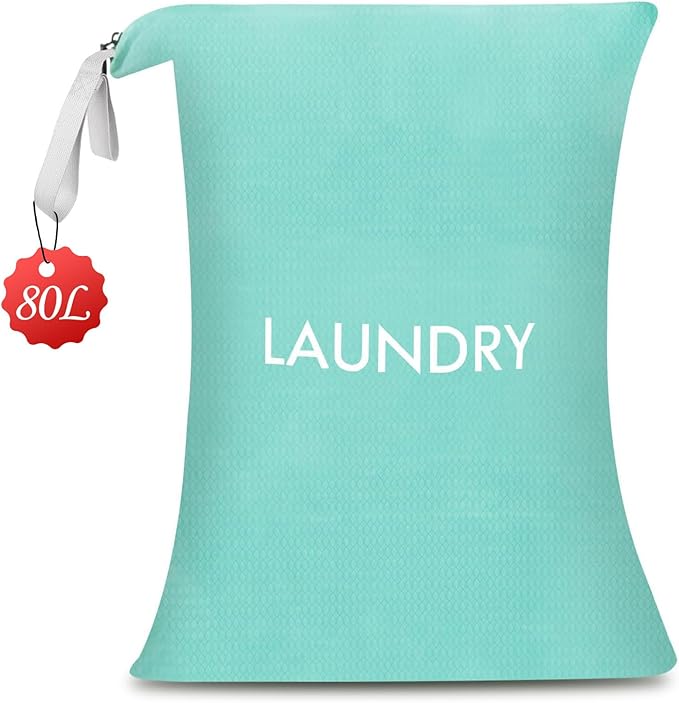 WiseBoy Laundry Bag, 23.6x35 inch Oversized Laundry Bags, Travel Laundry Bag Dirty Clothes Organizer, Nylon Wet Dry Storage Bag for College Dorm, Camping, Caravan, Blue