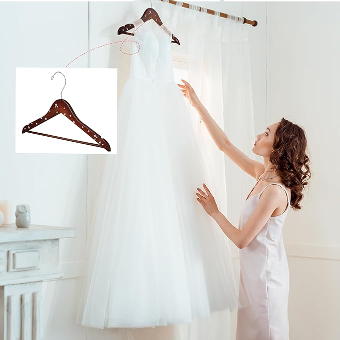 5 Pcs Bridal Dress Hanger Wooden Pearl Wedding Dress Bridal Hanger with Pearl Brown Wooden Wedding Party Gift(Walnutcolor,Classic)