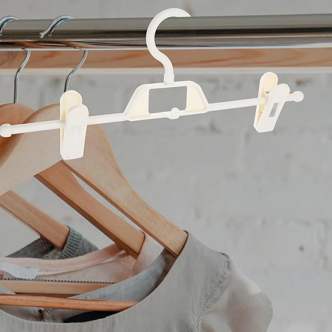 Garneck 5pcs Telescopic Trousers Hanger Jeans Hangers Space Saving Pants Hanger Closet Drying Rack Non-Slip Clip Coat Hangers Wardrobes Clips Storage Rack Underwear Child White Plastic