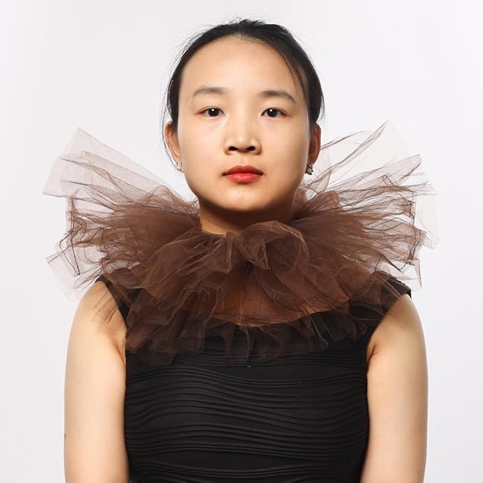 BLESSUME Victorian Retro Mesh Neck Ruff Ruffle Collar Layered Clown Neck Collar