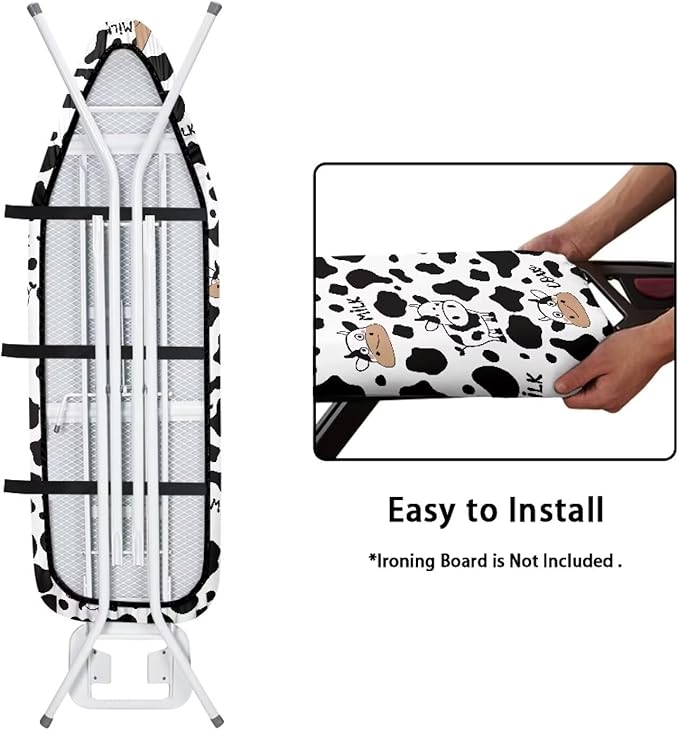 Flashideas Cow Print Ironing Board Cover and Pad- 52" x 13" Iron Board Cover Fits Standard Size, Iron Board Cover Accessories