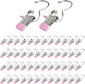Clothes Pins, 50 Pack Hanger Hooks, Stainless Steel Laundry Clips, Travel Hangers, Towel Clips, Legging Organizer for Closet Hanging, Space Saving Hanger Clips for Pants, Jeans, Hats, Boot(50P+Pink)