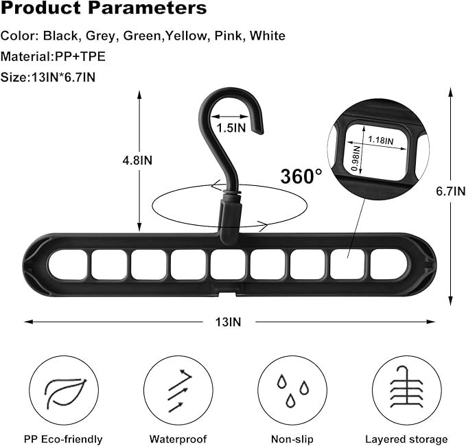 Closet Organizers and Storage,College Dorm Room Essentials,Pack of 6 Multifunctional Organizer Magic Space Saving Hangers with 9 Holes Storage Organization for Wardrobe Closet