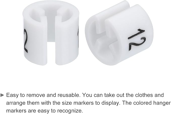 MECCANIXITY Clothes Hanger Marker Colored Hanger Sizer Garment Markers Tag (Number 12, White) for Garment Clothing Color Coding, Pack of 100 Pcs