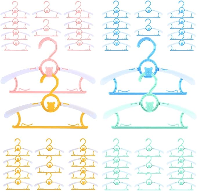 Baby Hangers for Nursery Closet 40 Pack Plastic Kids Clothes Hanger Space Saving Non Slip Extendable Toddler 11-14” Adjustable Hangers Heavy Duty Clothing Infant Hanger Bulk, Mixed Color
