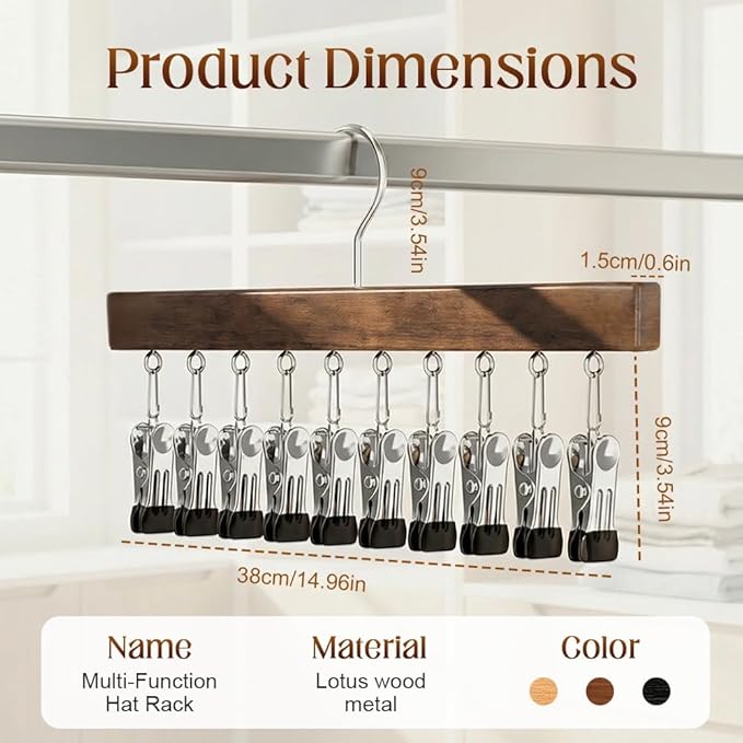 Closet Organizer with 10 Clips, Space Saving Hanging Closet Organizer, Legging Hanger for Closet Organizer with 10 Clip for Storing Jeans, Legging, Shorts (Black-10 Clips, 1PC)