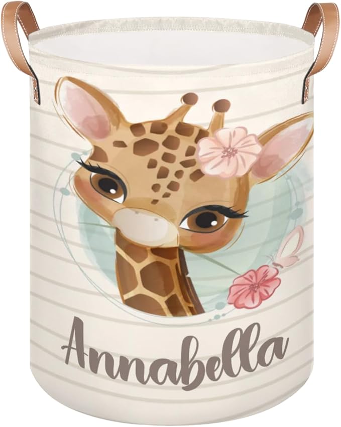 Personalized Laundry Basket, Custom Gift Laundry Hamper, Collapsible Nursery Waterproof Laundry Baskets, Dirty Clothes Toy Hamper with Handles Cute Griaffe