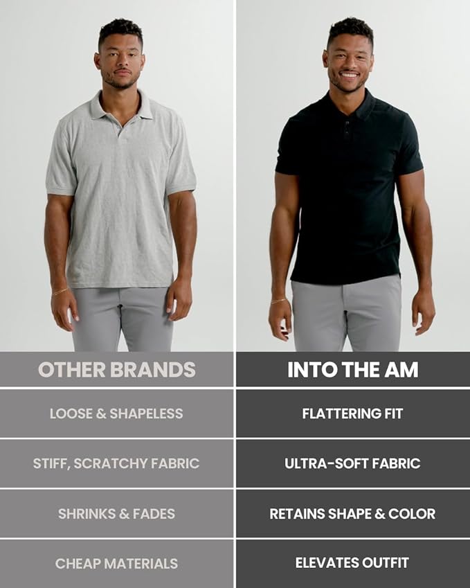 INTO THE AM Polo Shirts for Men - Slim Fit Short Sleeve Collared Shirt S - 4XL Fitted Collar Polos for Work