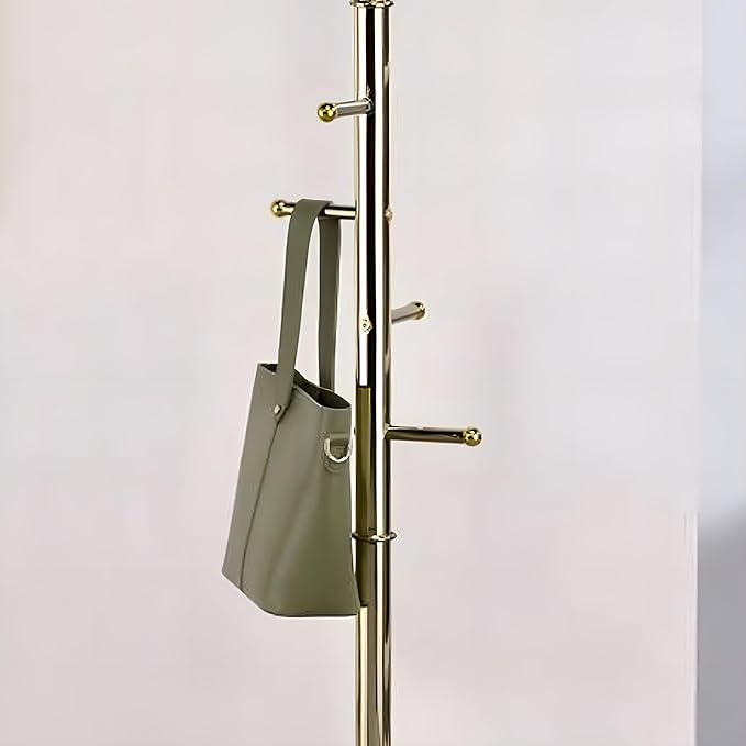 Kings Brand Furniture - Hyre 8 Hook Entryway Hall Tree Coat & Hat Rack Stand, Brass