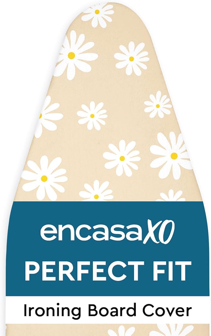 Encasa XO Ironing Board Cover and Pad 54"x18" - Thick 3mm Felt Padding, Drawstring Tightening & Lock, Easy Fit, Scorch & Stain Resistant, Fits X-Large Ironing Board - Daisy Beige