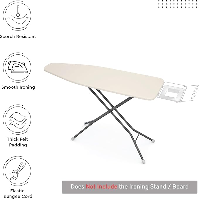 Encasa XO Ironing Board Cover and Pad 42"x14" - 4mm Felt Medium Iron Board Cover with Padding - Heat Resistant, Stain-Safe Dye, Non Slip Elastic Bungee Cord Tightening Iron Table Cover Natural
