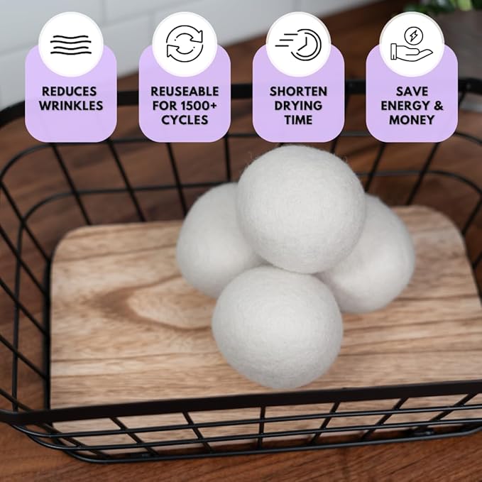 Lavender Scented Wool Dryer Balls – 6 XL Pack – Natural Fabric Softener, Reusable, Reduces Static, Reduces Wrinkles & Shortens Drying Time, Made W/Essential Oil, 100% Pure Wool