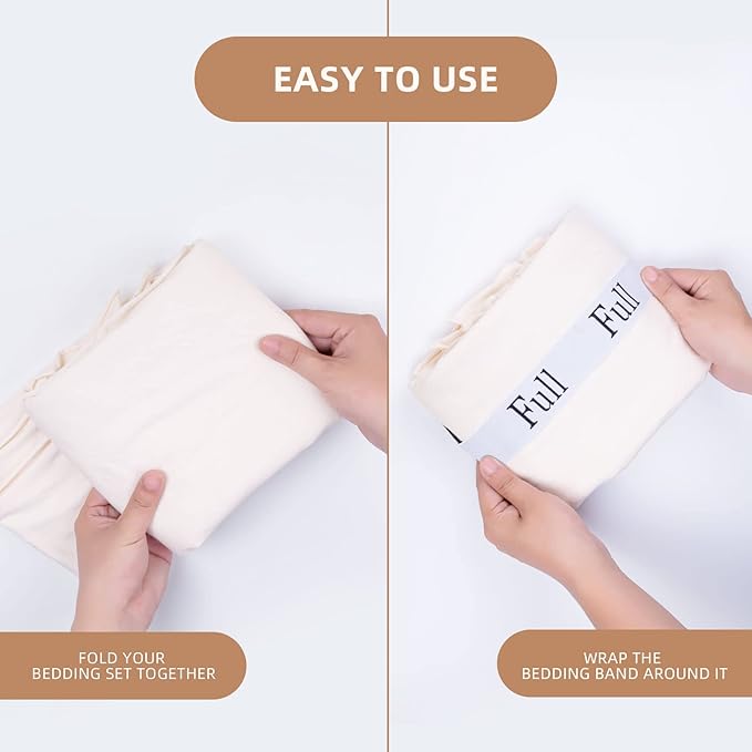 4PCS Bed Sheet Organizer Bands, Storage Labels and Sheet Keepers for Linen Closet - Elastic Bedding Straps for Foldable Bedsheet, Pillow Case, Duvet (Full)