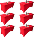 6 Pack - Elegant Red Stretch Spandex Table Cover (48Lx24Wx30H Inches), Non-Iron Fitted Tablecloth for 4-Foot Rectangular Folding Tables -Ideal for Banquets, Weddings & Festivals