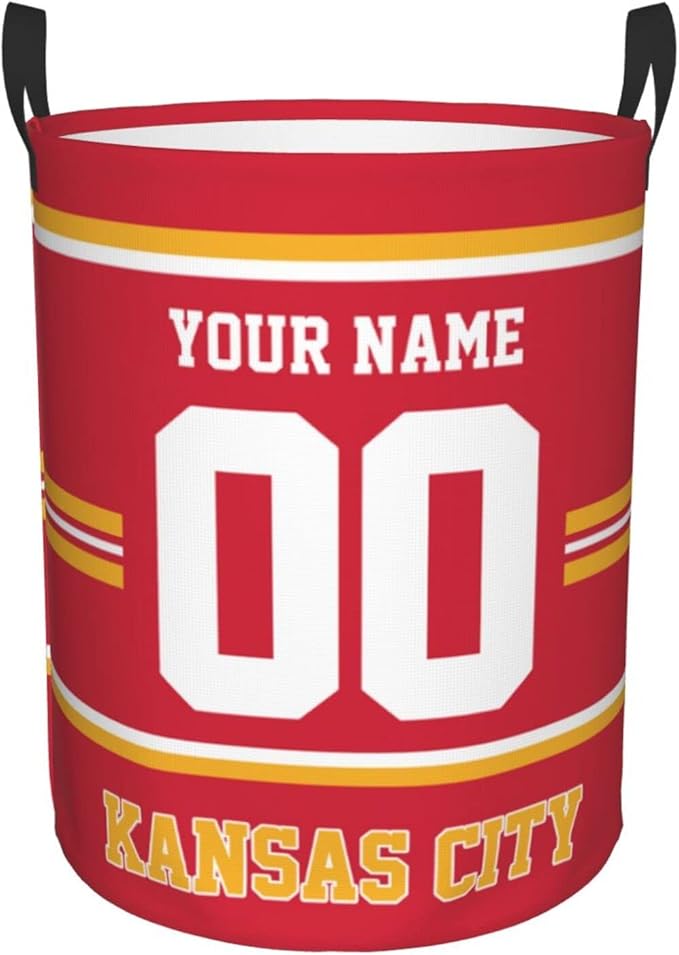 Custom Kansas City Laundry Hamper Personalized Laundry Basket Customized Name And Number Collapsible Storage Basket for Bedroom Bathroom Living Room Gifts