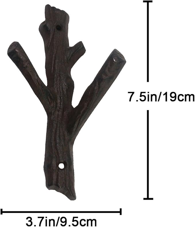 Ogrmar 2 Pcs Decorative Branch Cast Iron Wall Hooks/Hanger/Heavy Duty Home Storage Rack (Brown)