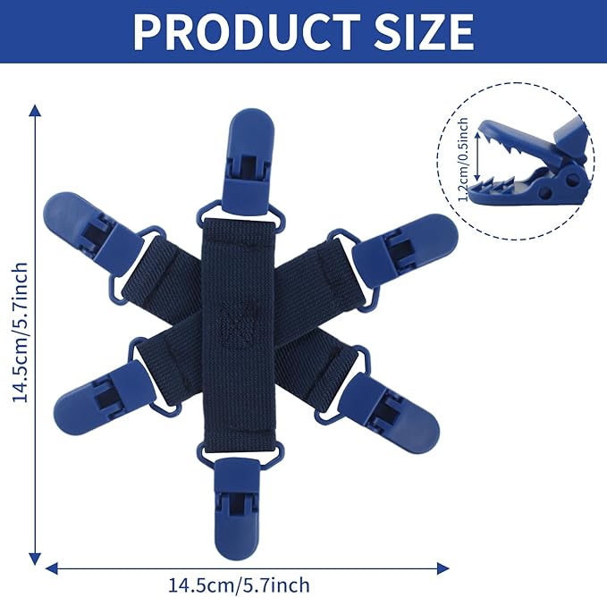 Bed Sheet Detangler with 6-Clip, WAD Preventer Stop Bed Sheets/Duvet Covers/Blankets from Tangling, Twisting & Balling up in Dryer Washer and Dryer, 4 pcs(Blue)