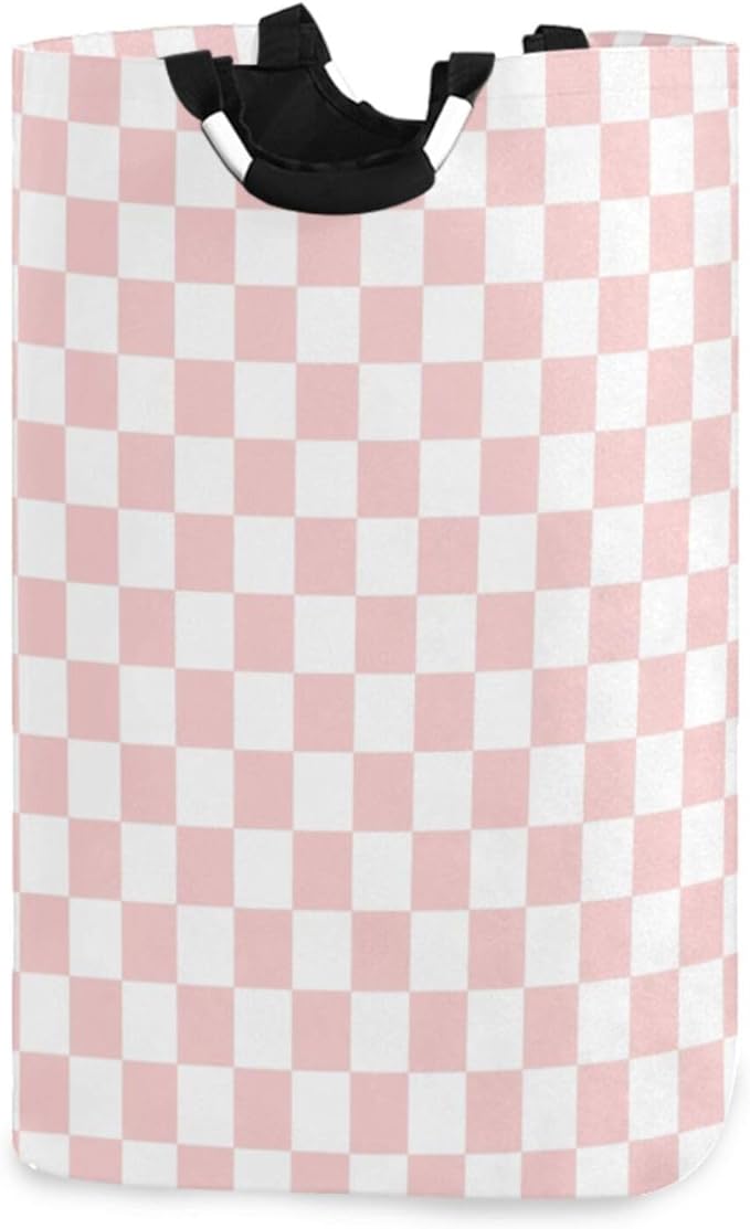 CaTaKu Pink Checkered Racing Baby Laundry Baskets Collapsible, Large Tall Clothes Hampers for Kids Laundry Room Organizer Foldable Storage Bins with Handles