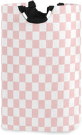 CaTaKu Pink Checkered Racing Baby Laundry Baskets Collapsible, Large Tall Clothes Hampers for Kids Laundry Room Organizer Foldable Storage Bins with Handles