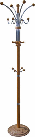 ORE International Six Foot Wood and Chrome Coat Rack Oak Finish