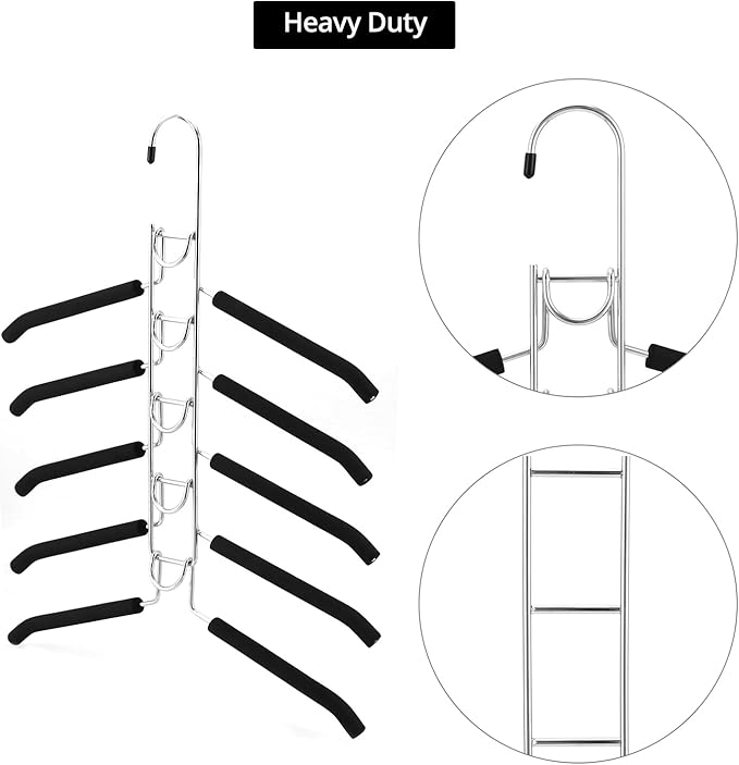 QWORK 4 Pack Clothes Hangers Space Saving, 5 in 1 Multi Layer Metal Hanger Racks for Coat, Suit, Sweater, T-Shirt