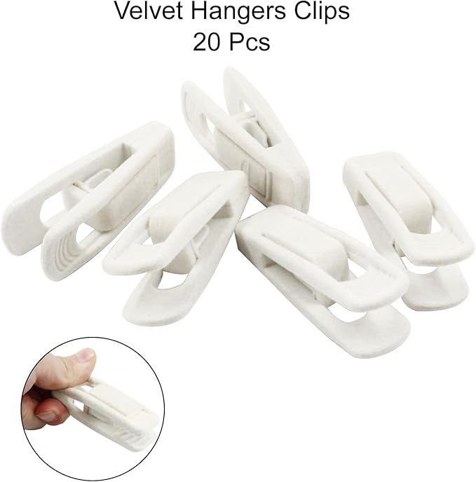 Hordion 20Pcs Ivory Velvet Hangers Clips, Strong Finger Flocked Clips Felt Velvet Clip for Pants Skirt Thin Felt Hangers (Ivory)