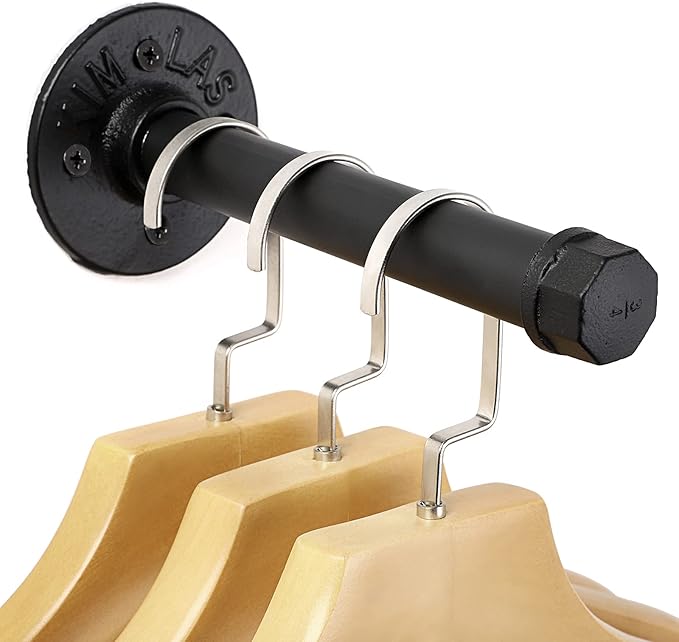 Sumnacon 2 Pcs 7.7 Inch Industrial Pipe Clothes Bar - Heavy Duty Rustic Metal Coat Hanger with Screws, Wall-Mounted Garment Holder Rack for Bedroom/Bathroom/Cabinet/Boutique/Clothing Store, Black