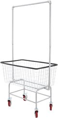 Wire Laundry Cart With Hanging Rack, 2.5 Bushel Wire Laundry Basket with Wheels, Rolling Laundry Hamper with Storage Basket, 28''x22''x67'' Heavy Duty Wire Laundry Basket Cart, 5" Casters