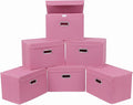 STOREONE Fabric Storage Cube Bins Foldable Organizer Container Collapsible Basket with Lids and Metal Handles, for Home, Bedroom, Closet 6 Pcs (Pink)