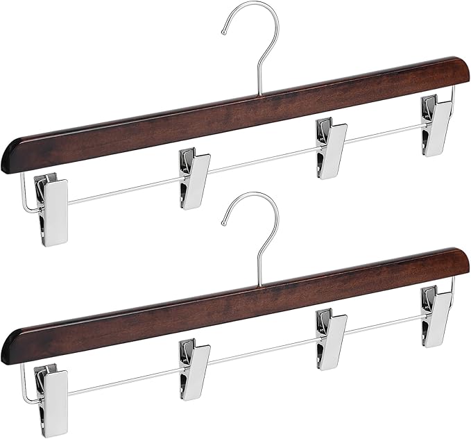 2 Pcs Kilt Hanger 20 Inches Wooden Duty Skirt Hangers with 4 Clips for Closet (Nut Brown)