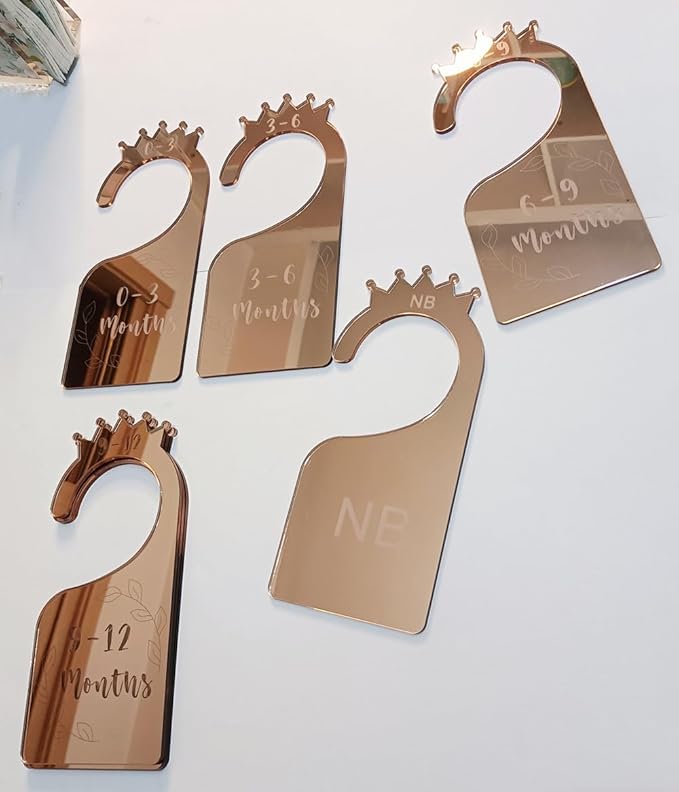 Baby Closet Dividers,Set of 7 Acrylic Mirror Baby Clothes Organizers for Wardrobe Closet Home Nursery from Newborn to 24 Months (Rose Gold Mirror, Model 2)