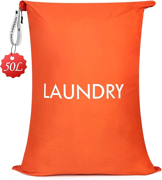 MissBoy Laundry Bag, Nylon Dirty Clothes Storage Bag, Splash-proof Travel Camping Laundry Bags with Zip, Lightweight Foldable Swimming Dry Wet Bag