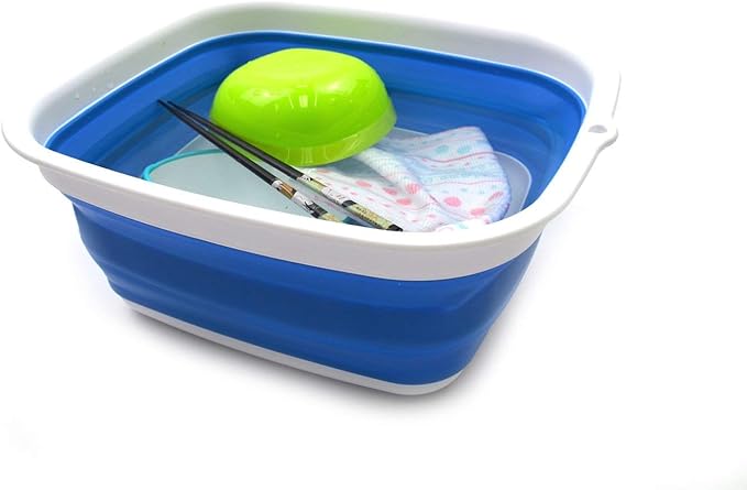 SAMMART 7.7L (2 Gallon) Collapsible Tub - Foldable Dish Tub - Portable Washing Basin - Space Saving Plastic Washtub (Blue, S)